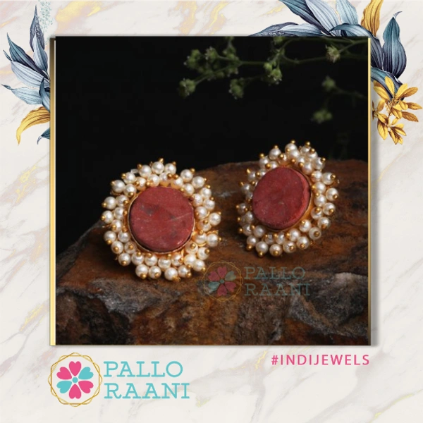 Brick red Druzy stone stud - Red, gold